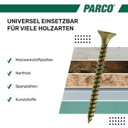 PARCO Spanplattenschrauben 3 x 12 mm gelb verzinkt Vollgewinde Torx 10 - 1000 Stück
