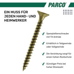 PARCO Spanplattenschrauben 3,0x12mm TX10 VG. gelb-vz. 1000 St&uuml;ck