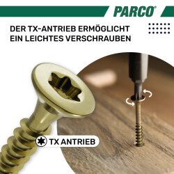 PARCO Spanplattenschrauben 3 x 16 mm gelb verzinkt Vollgewinde Torx 10 - 1000 Stück