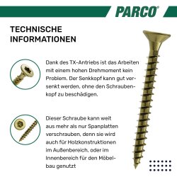 PARCO Spanplattenschrauben 3,0x25mm TX10 VG. gelb-vz. 500 Stück