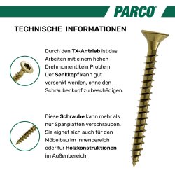 Spanplattenschrauben 3,5 x 16 mm gelb-verzinkt Vollgewinde Torx 10 - 1000 Stück