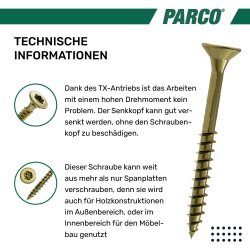 PARCO Spanplattenschrauben 4 x 30 mm gelb verzinkt Teilgewinde Torx 20 - 1000 Stück
