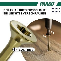 PARCO Spanplattenschrauben 4 x 35 mm gelb verzinkt Teilgewinde Torx 20 - 500 Stück