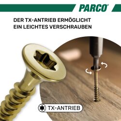 Spanplattenschrauben 4 x 25 mm gelb-verzinkt Vollgewinde Torx 20 - 200 Stück