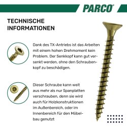 PARCO Spanplattenschrauben 4x40 mm TX20 VG. gelb-vz. 500 Stück
