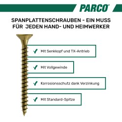 Spanplattenschrauben 4 x 40 mm gelb-verzinkt Vollgewinde Torx 20 - 500 Stück
