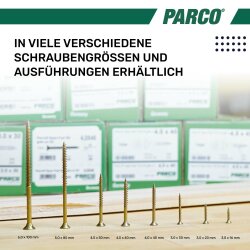 PARCO Spanplattenschrauben 4 x 45 mm gelb verzinkt Vollgewinde Torx 20 - 500 Stück