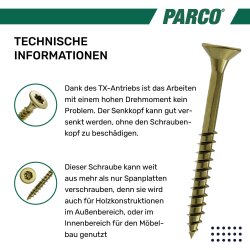 PARCO Spanplattenschrauben 6 x 200 mm gelb verzinkt Teilgewinde Torx 30 - 100 Stück