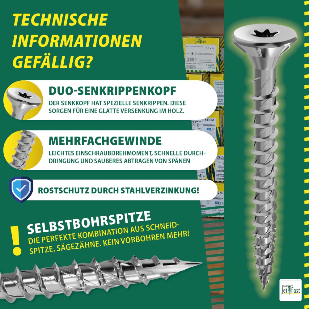 500 Spanplattenschrauben 5x16, Vollgewinde, Senkkopf, Edelstahl A2, TX25, ETA » Durchmesser: 5 500 Spanplattenschrauben 5x16, Vollgewinde, Senkkopf, Edelstahl A2, TX25, ETA » Durchmesser: 5