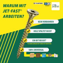 Jet-Fast Universalschrauben 3 x 25 mm gelb-verzinkt Vollgewinde Torx 10 - 1000 Stück