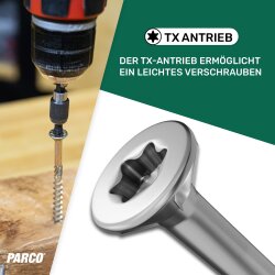 PARCO Holzbauschrauben 8,0x100mm TX40 Teilg. bl.vz. mit ETA Zulassung 50 Stück