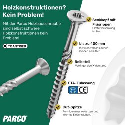 PARCO Holzbauschrauben 8,0x140mm TX40 Teilg. bl.vz. mit...