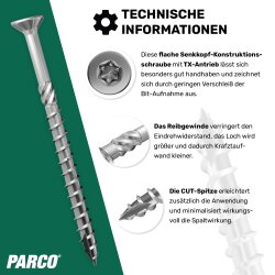 PARCO Holzbauschrauben 8,0x240mm TX40 Teilg. bl.vz. mit ETA Zulassung 50 Stück