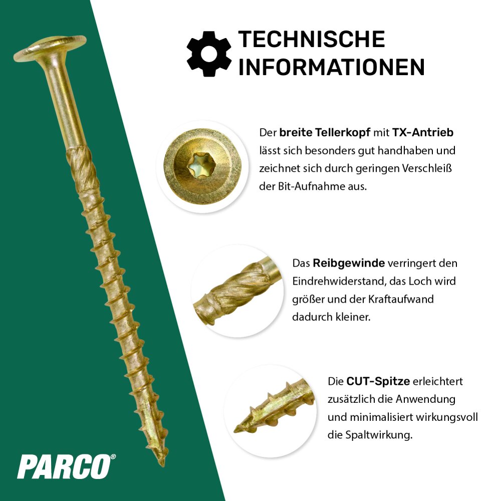 Tellerkopfschrauben TX gelb verzinkt - 8 mm - Teilgewinde - 50 Stück