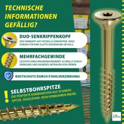 Jet-Fast Universalschrauben 4,5 x 80 mm gelb-verzinkt Teilgewinde Torx 20 - 200 Stück