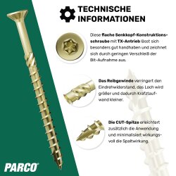 Constructieschroeven 8 x 360 mm geel verzinkt – 50 stuks