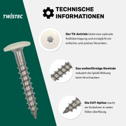 Fassadenschrauben Edelstahl A2 Reinweiß RAL 9010 - 4,8 x 25 mm 100 Stück