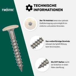 Fassadenschrauben Edelstahl A2 Cremeweiß RAL 9001 - 4,8 x 38 mm 100 Stück
