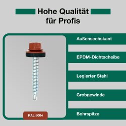 Trapezblechschrauben 4,8 x 20 mm Kupferbraun RAL 8004 - 100 Stück