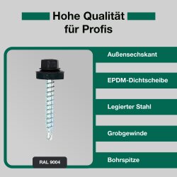 Trapezblechschrauben 4,8 x 20 mm Signalschwarz RAL 9004 - 100 Stück