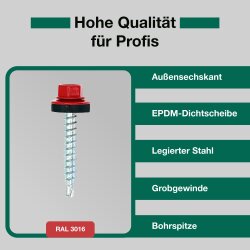 Trapezblechschrauben 4,8 x 35 mm Korallenrot RAL 3016 - 100 Stück