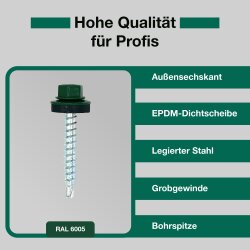 Trapezblechschrauben 4,8 x 35 mm RAL 6005 Moosgrün - 100 Stück