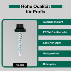 Trapezblechschrauben 4,8 x 35 mm RAL 9005 Tiefschwarz - 100 Stück