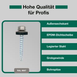 Trapezblechschrauben 4,8 x 35 mm Graualuminium RAL 9007 - 100 Stück