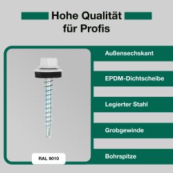 Trapezblechschrauben 4,8 x 35 mm Reinweiß RAL 9010 - 100 Stück