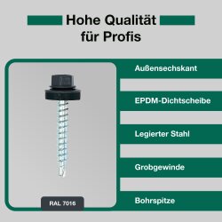 Trapezblechschrauben 4,8 x 60 mm RAL 7016 Anthrazitgrau - 100 Stück