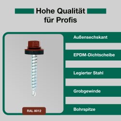 Trapezblechschrauben 4,8 x 60 mm Rotbraun RAL 8012 - 100 Stück