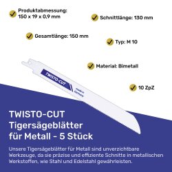 Tigersägeblätter für Metall, 10 ZpZ, 150 mm - 5 Stück