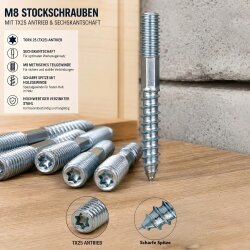 Stockschrauben M8 x 120 mm verzinkt - 100 Stück