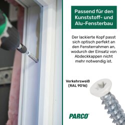 Fensterrahmenschrauben Senkkopf verzinkt Verkehrsweiß 7,5 x 92 mm - 100 Stück
