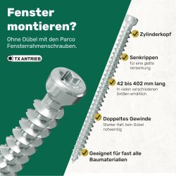 PARCO Fensterrahmenschrauben Typ Maxx 7,5x82mm, Silverline, Zylinderkopf, TX30, 100 Stück