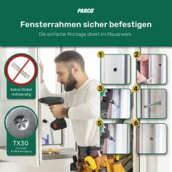 PARCO Fensterrahmenschrauben Typ Universal 7,5x132mm, Silverline, Senkkopf, TX30, 100 Stück