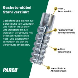 PARCO Porenbetondübel Stahl vz. 10,0x60mm 50 Stück