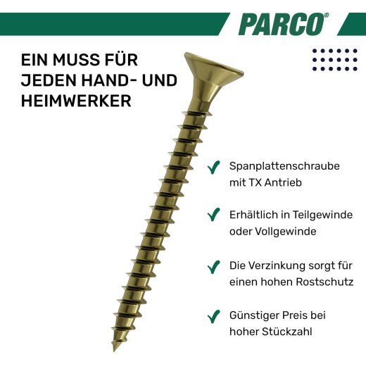 PARCO® 3,5x40 Spanplattenschraube 500 Stück Teilgewinde TORX gelb verzinkt 