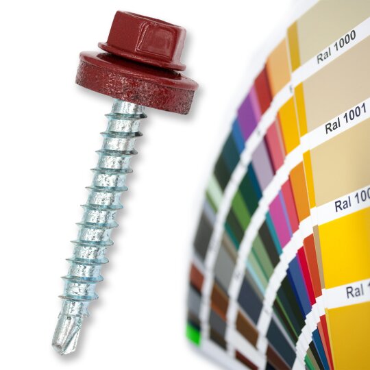 50, kupferbraun - RAL 8004 Trapezblechschrauben 4,8 x 55 mm selbstbohrend mit Dichtscheibe verschiedene Farben
