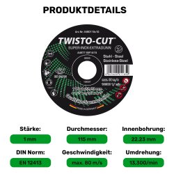 TWISTO-CUT SUPER-INOX Trennscheiben für Edelstahl 115 x 1 x 22 mm