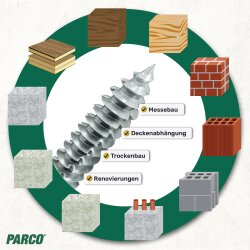 PARCO Fensterrahmenschrauben Typ Universal 7,5x342mm, Silverline, Senkkopf, TX30, 100 Stück