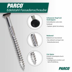 PARCO Fassadenschrauben 4,0 x 40 mm Edelstahl 410 TX20 100 Stück mit Schwarzer Kopflackierung