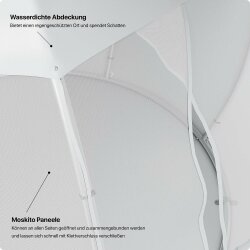 Pavillon Model M rund mit Regenschirm und Moskitonetz