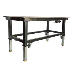 Arbeitstisch Advanced mechanisch höhenverstellbar mit 4 Füßen und Laufrollen, umlaufende Verstrebung