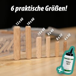 Holzdübel Sortiment + Holzleim