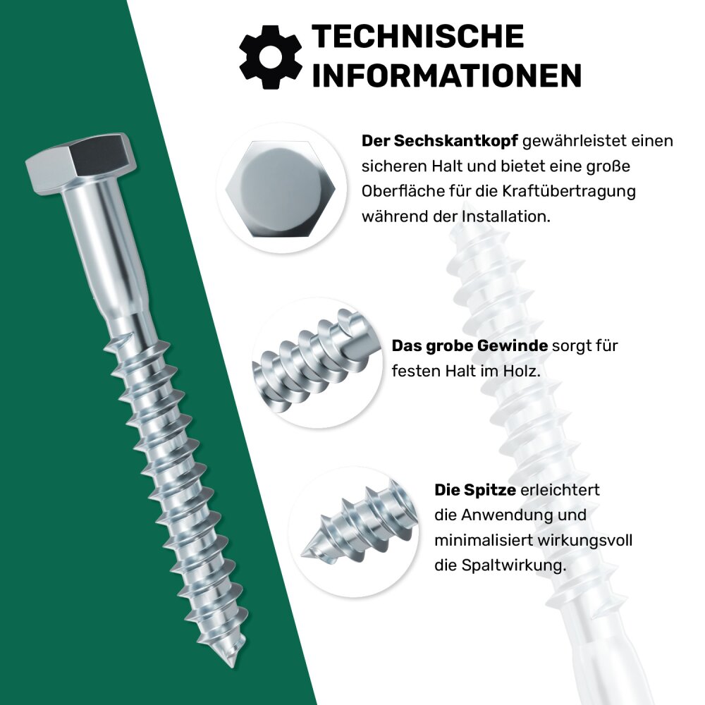 4,8 x 16mm Kombi-Blechschrauben m. Sechskantkopf u. Scheibe verzinkt gem. DIN7976 (10 Stk