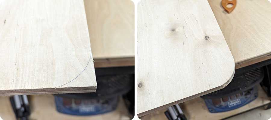 Die Kanten der Tischplatte abrunden