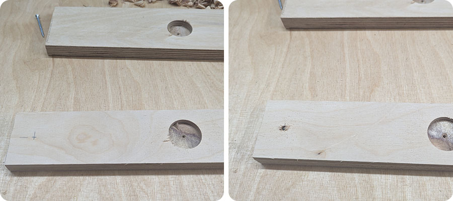 Löcher in die schmalere Holzleiste bohren