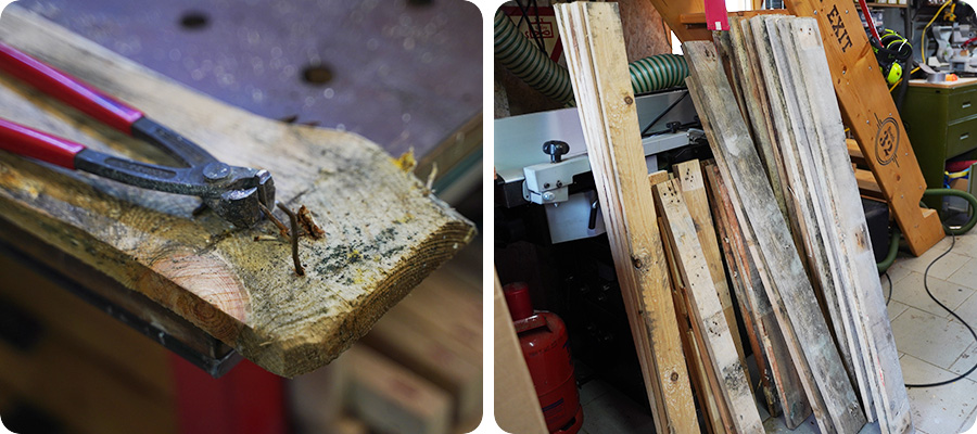 Die Holzpaletten zerlegen
