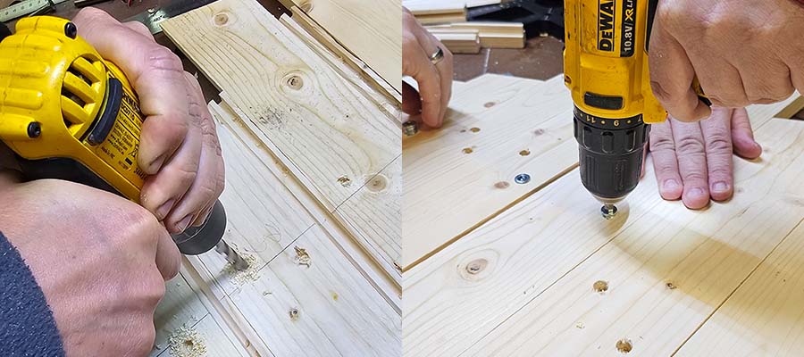 Die Holzbretter mit der Holzlatte verbinden